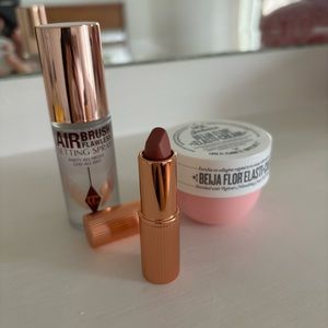Charlotte Tilbury Airbrush Spray, Pillow Talk Lipstick and Sol Beija Flor Minis